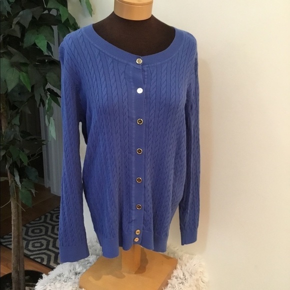Karen Scott 1x blue cardigan w/ gold buttons - Picture 1 of 16